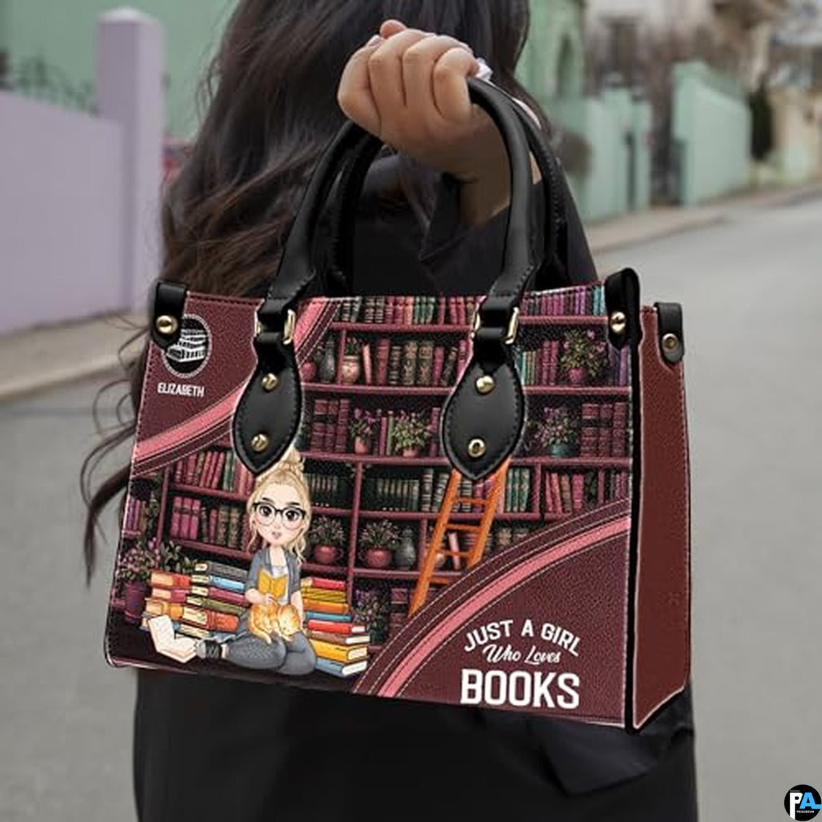 Personalized Book Lover Leather Bag, Just A Girl Who Loves Book Handbag With Name, Books Purse, Gifts For Readers, Writer