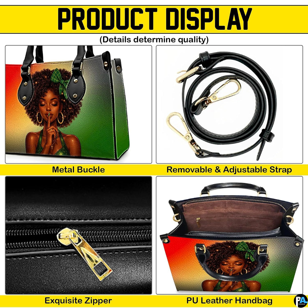 Green bow portrait handbag feature detail presentation