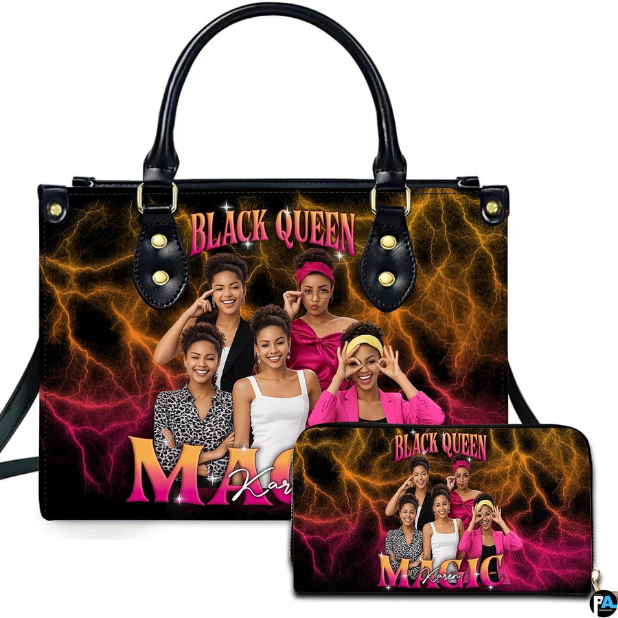 Personalized Leather Handbag for Black Women, Custom African Purse Bag Set, Birthday Meaningful Gifts for Mom, Friend
