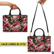Promotional visual guide presenting pink holiday botanical pattern across different views