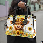 Highland Cow Leather Handbag Custom Cow Purse for Women Country Farm PU Leather Tote Gifts for Farmers Girls Mom Gift