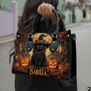Personalized Halloween Leather Handbag – Custom Witch 3D Printing Effect Purses For Women – Spooky Gothic Shoulder Bag