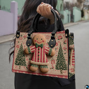Outdoor presentation of gingerbread figure artwork with green pine trees