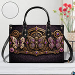 Matching steampunk clockwork butterfly wallet displaying trio of butterflies and gears