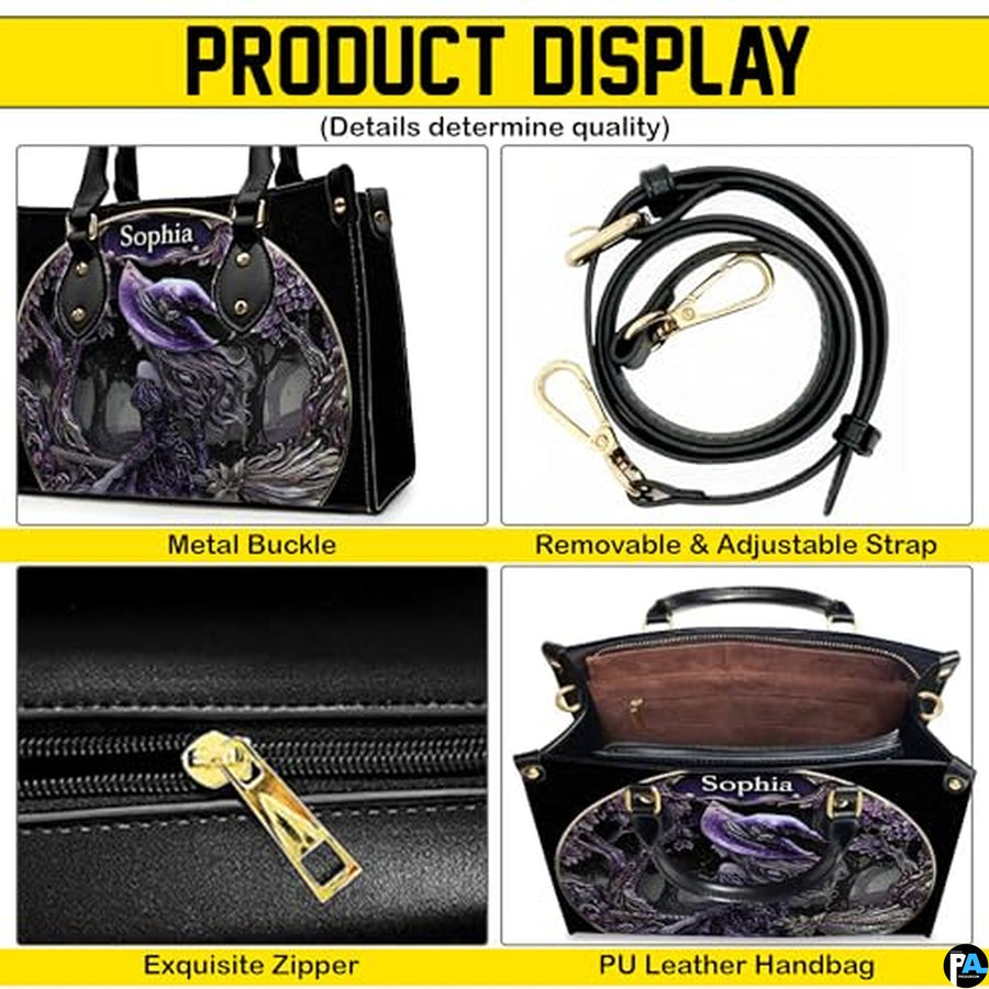 Personalized Halloween Leather Handbag – Custom Witch 3D Printing Effect Purses For Women – Spooky Gothic Shoulder Bag
