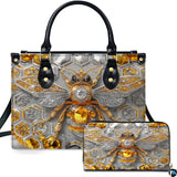Amber Geometric Honeycomb Bee Handbag and Matching Wallet Set