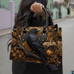 Personalized Halloween Gothic Leather Handbag Custom Raven Black Cat Purse Dark Fantasy Shoulder Bag Gift for Women