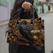 Personalized Halloween Gothic Leather Handbag Custom Raven Black Cat Purse Dark Fantasy Shoulder Bag Gift for Women