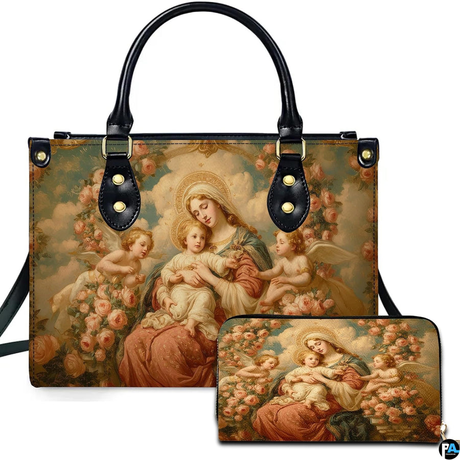 Custom Catholic Virgin Mary Leather Bag, Personalized Name Handbags and Purses for Christian Women Religious Bag Gifts