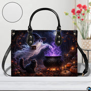 Frontal view of halloween ghost art resting upright highlighting intricate cauldron detailing.