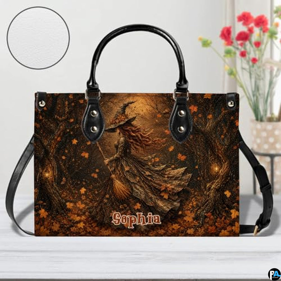 Personalized Witch Handbag with Purse, Custom Name Gothic Leather Bag Set for Women, Halloween Shoulder Bag, Witch Gift