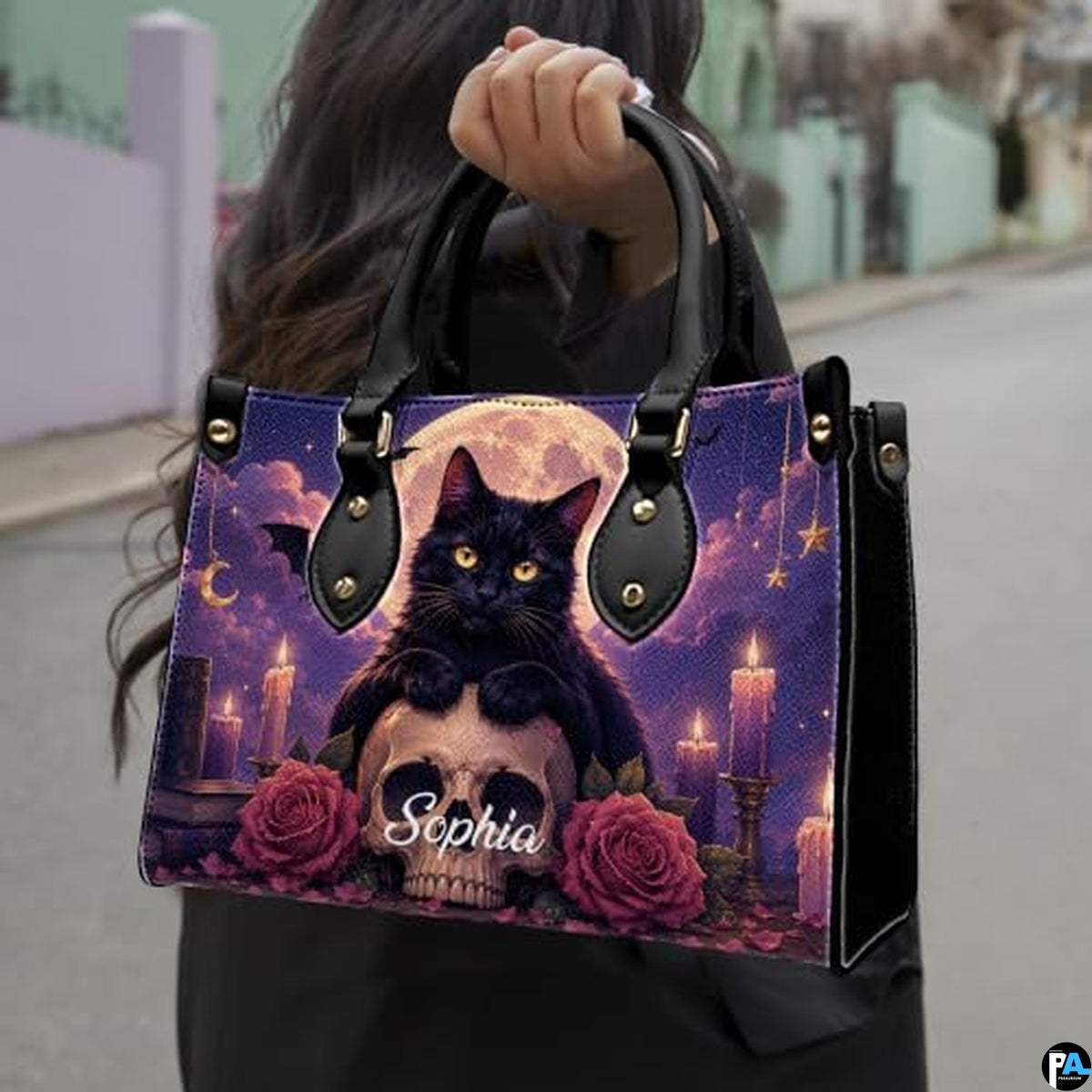 Black Cat Leather Bag – Vintage Cat Art Handbag, Stylish Animal-Themed Purse, Unique Gift for Cat Lovers