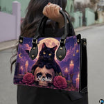 Black Cat Leather Bag – Vintage Cat Art Handbag, Stylish Animal-Themed Purse, Unique Gift for Cat Lovers