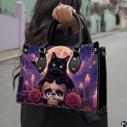 Black Cat Leather Bag – Vintage Cat Art Handbag, Stylish Animal-Themed Purse, Unique Gift for Cat Lovers
