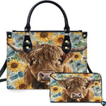 Highland Cow Leather Handbag Custom Cow Purse for Women Country Farm PU Leather Tote Gifts for Farmers Girls Mom Gift