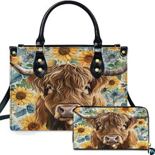 Highland Cow Leather Handbag Custom Cow Purse for Women Country Farm PU Leather Tote Gifts for Farmers Girls Mom Gift