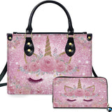 Sparkling Rose Unicorn Handbag and Matching Wallet Set