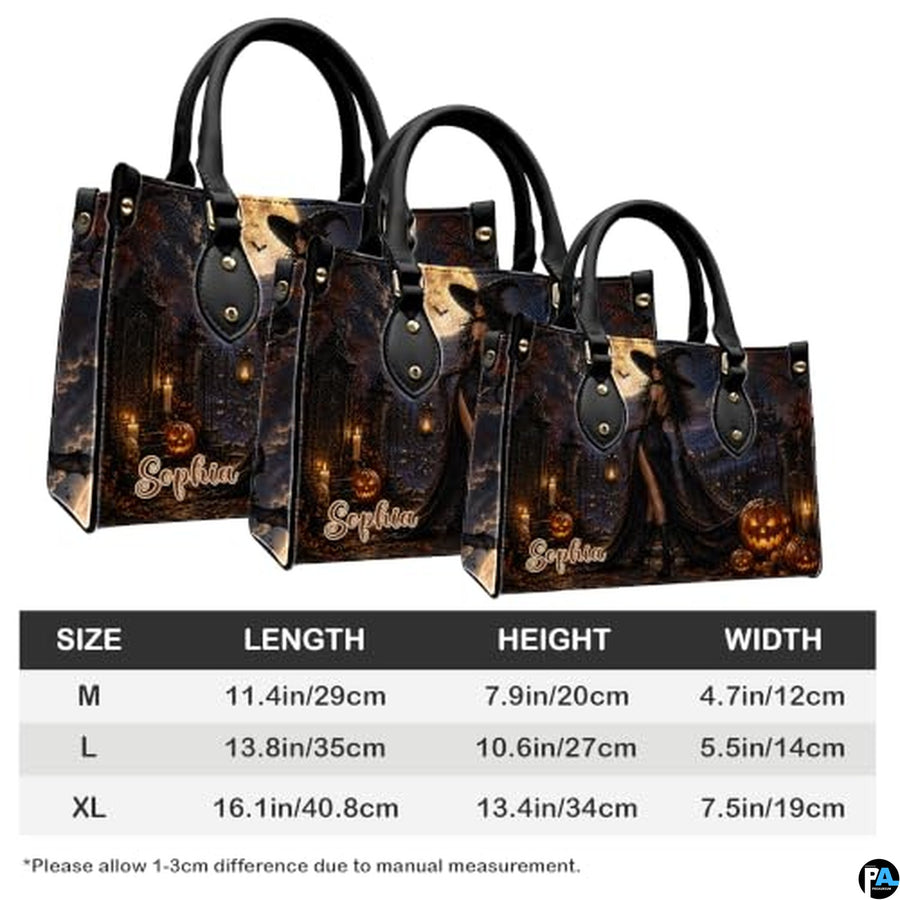 Personalized Witch Handbag with Purse, Custom Name Gothic Leather Bag Set for Women, Halloween Shoulder Bag, Witch Gift