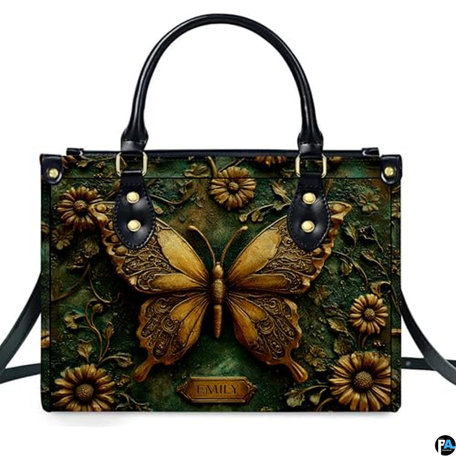 Personalized Butterfly Leather Handbag – Gothic Moon Bag with Adjustable Strap and Matching Witchcore Purse for Women