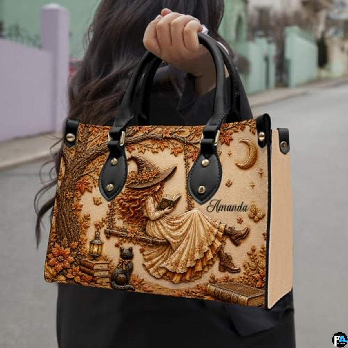 Personalized Witch Leather Bags, Halloween Purses For Women, Witch Art Bag, Spooky Halloween Purses, Holiday Gifts