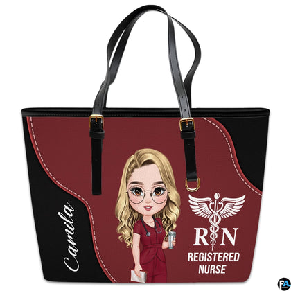 Studio display of Medical Professional Tote Handbag showing chibi clinician and winged caduceus crest.
