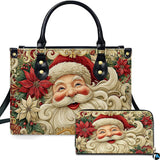 Joyful Santa Red and White Poinsettia Handbag Set