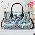 Measurement chart indicating product dimensions for winter snowman handbag.