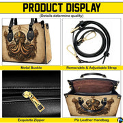 Top-down view of steampunk octopus handbag showing top zipper closure opening