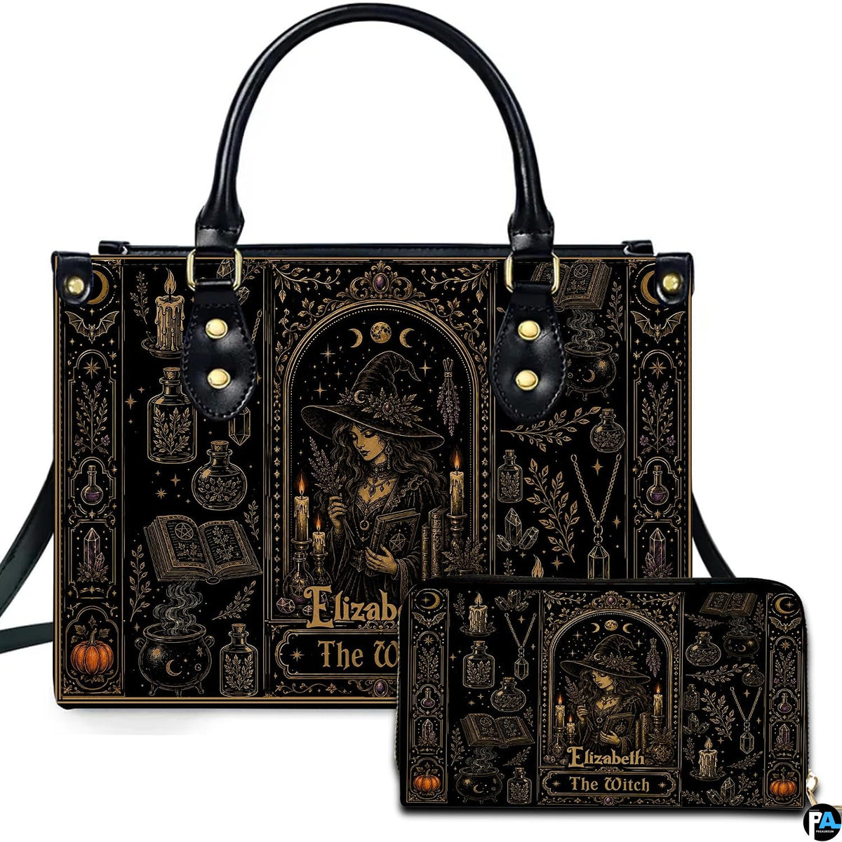 Personalized Witch Leather Bags, Halloween Purses For Women, Witch Art Bag, Spooky Halloween Purses, Holiday Gifts