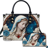 Porcelain Cameo Virgin Mary Ruby Pendant Handbag and Wallet Set