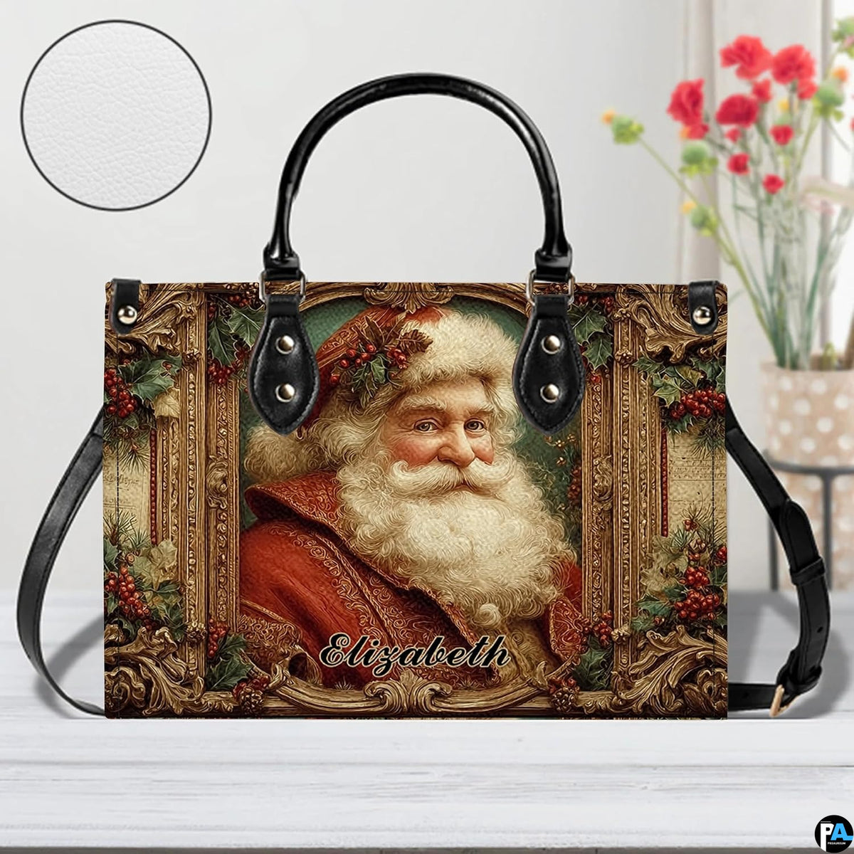 Interior view of the handbag displaying lining and spacious central compartment.
