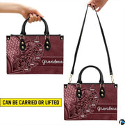 Mothers Day Gift Leather Bag- Personalized Grandmas Purse With Grandkids Names, Grandma Handbag Birthday Gifts For Mom Women