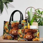 Indoor wooden table arrangement of ginger cow and sunflower illustration beside house plants