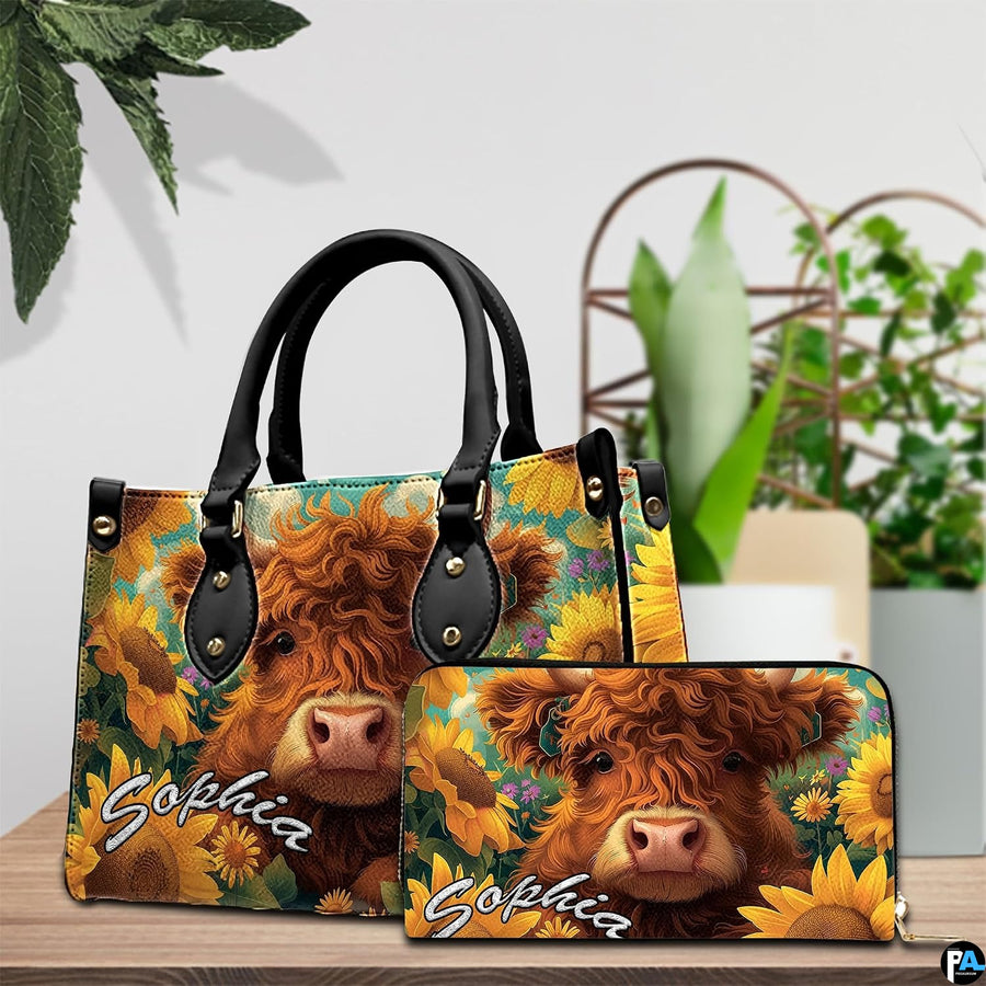 Indoor wooden table arrangement of ginger cow and sunflower illustration beside house plants