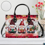 Front perspective of the holiday gnomes accessory placed on a light wooden surface with floral decor.