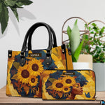 Sunflower afro profile portrait print shown beside fresh potted greenery on a rustic wooden tabletop.