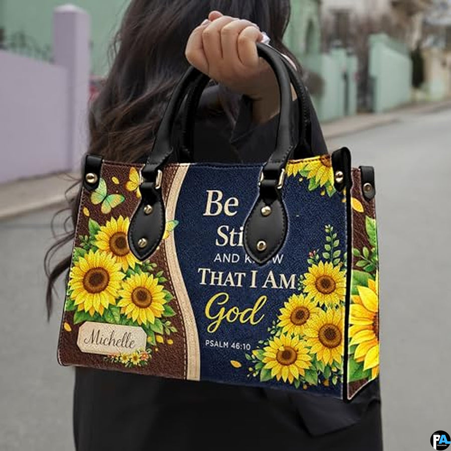 Personalized Sunflower 'Be Still' Religious Handbag
