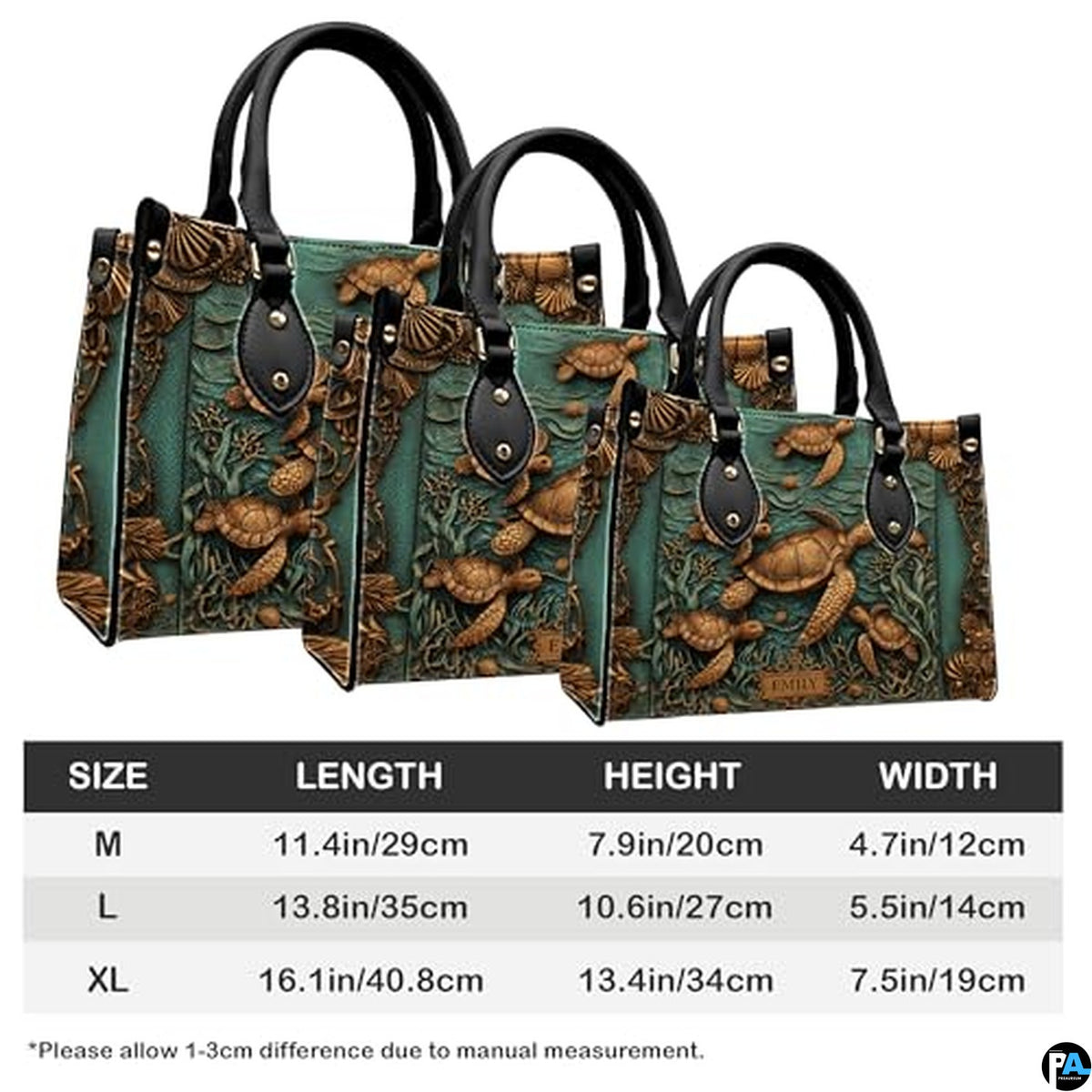 Personalized Animal Leather Handbag – Custom Name Flowers with 2D Print with 3D Effect – Gift for Gramma, Mom, Daughter