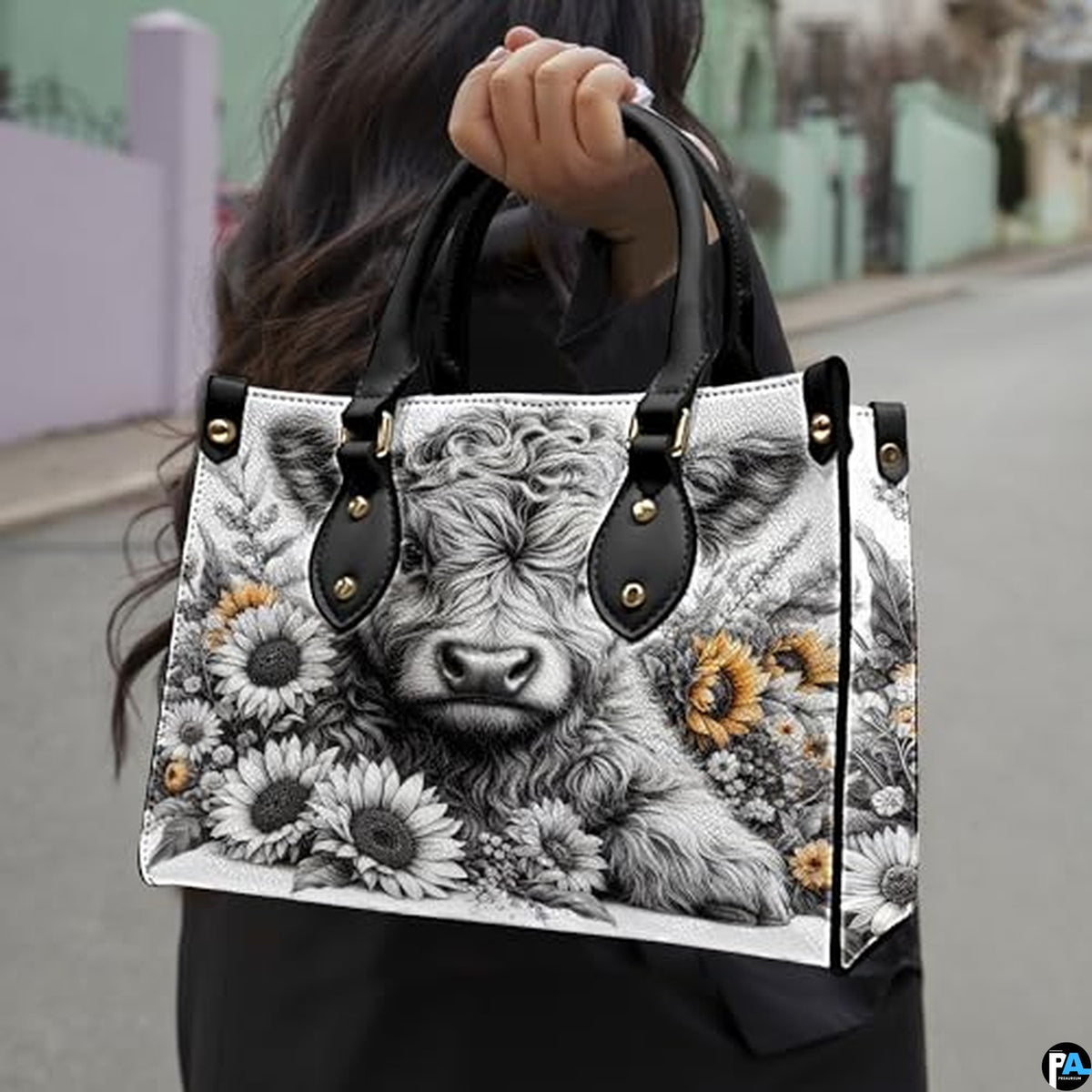 Highland Cow Leather Handbag Custom Cow Purse for Women Country Farm PU Leather Tote Gifts for Farmers Girls Mom Gift