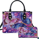 Twin Crystal Butterfly Handbag and Matching Wallet Set