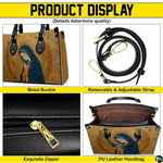 Four-panel product display showing views and structural details of gilded icon handbag.