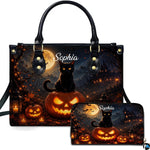 Black Cat Leather Bag – Vintage Cat Art Handbag, Stylish Animal-Themed Purse, Unique Gift for Cat Lovers