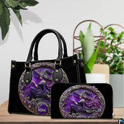 Personalized Halloween Leather Handbag – Custom Witch 3D Printing Effect Purses For Women – Spooky Gothic Shoulder Bag