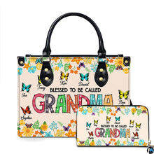 Mothers Day Gift Leather Bag- Personalized Grandmas Purse With Grandkids Names, Grandma Handbag Birthday Gifts For Mom Women