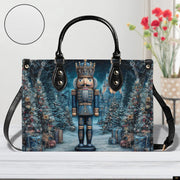 PREAUREUM "Santa, Snowman & Nutcracker Prints Festive Purse" Personalized Christmas Leather Handbag