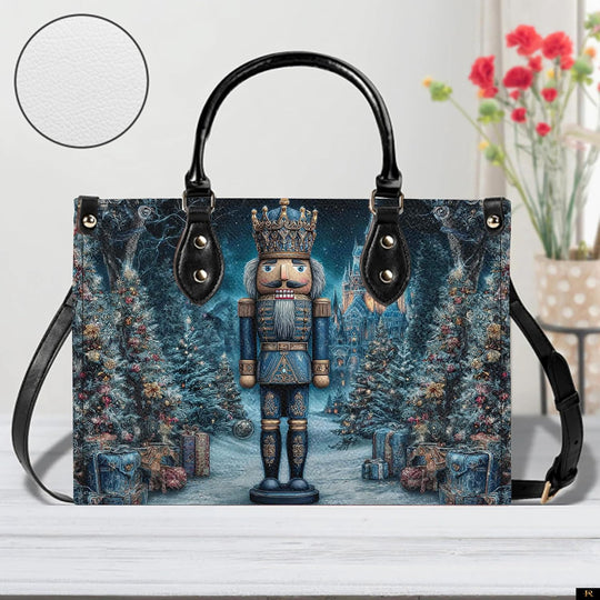 PREAUREUM "Santa, Snowman & Nutcracker Prints Festive Purse" Personalized Christmas Leather Handbag