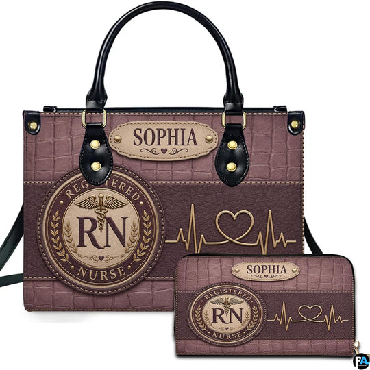 Registered nurse rn seal art featuring circular caduceus medallion and golden heartbeat line over mauve tones.