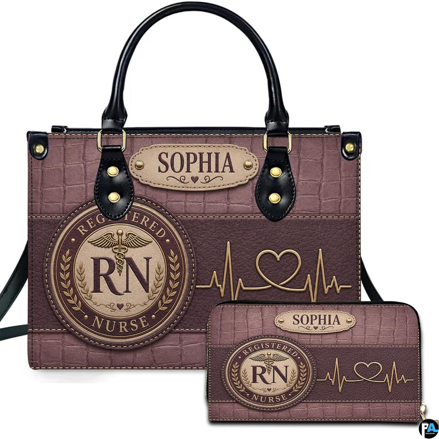 Registered nurse rn seal art featuring circular caduceus medallion and golden heartbeat line over mauve tones.