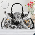 Highland Cow Leather Handbag Custom Cow Purse for Women Country Farm PU Leather Tote Gifts for Farmers Girls Mom Gift