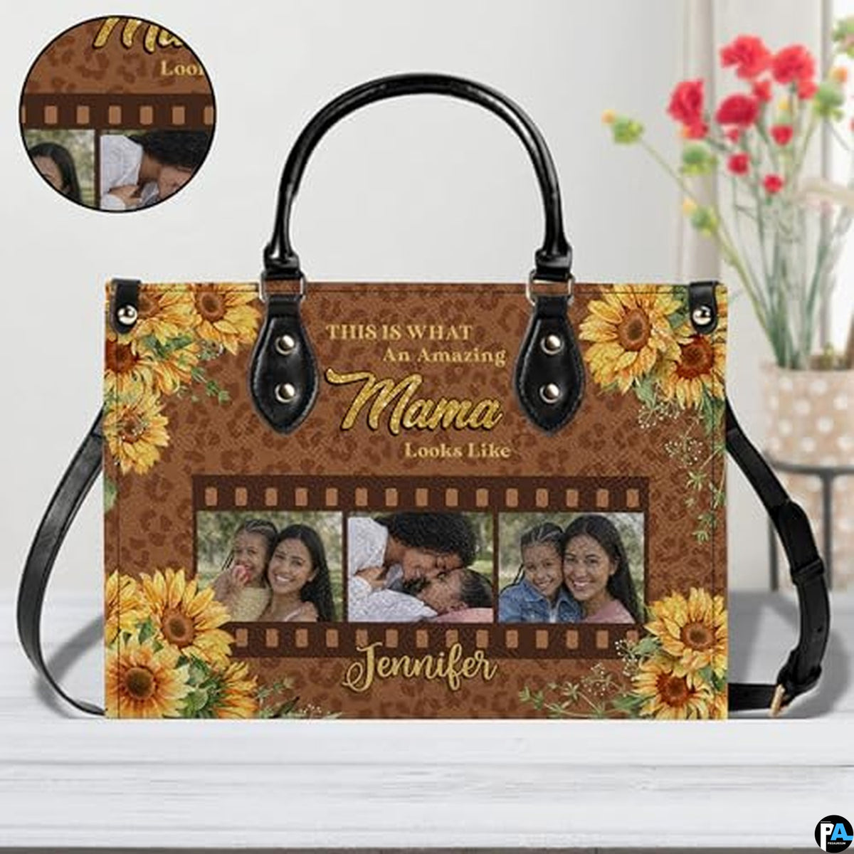 Personalized Leather Tote Bag and Purse for Mom Grandma, Custom Name Tote Bag, Birthday Gift for Mother, Grandma Gift Idea
